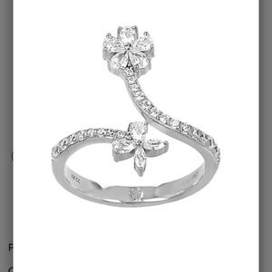 Diamonique Sterling Silver Floral Twist Ring